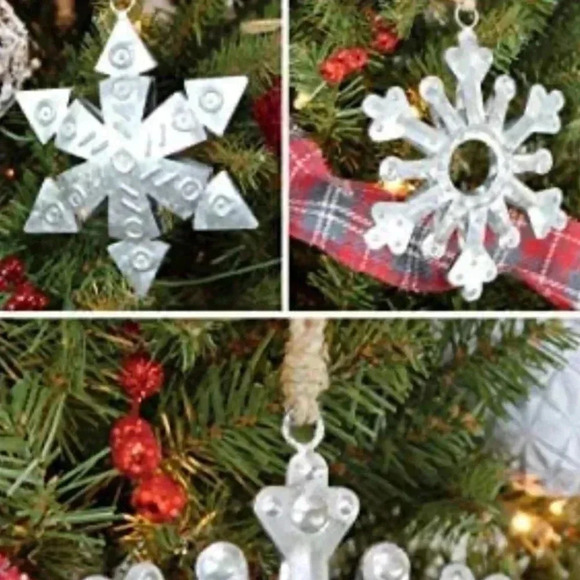 Galvanized Snowflake Ornaments (6)Rustic Farmhouse Decor Metal Christmas - Picture 3 of 4